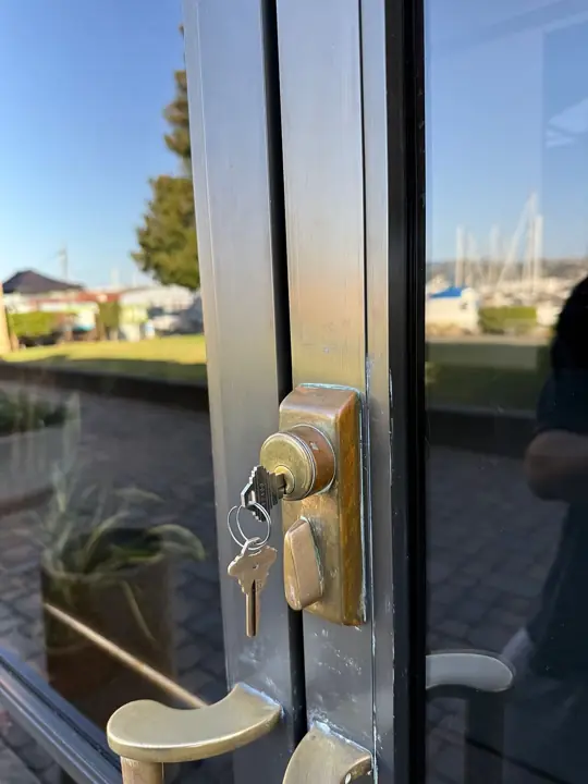 Glass door mortise cylinder with new keys