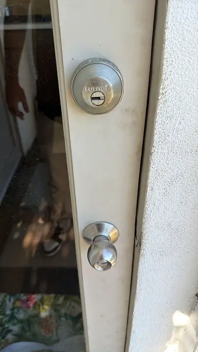 Deadbolt and knob on a residential door